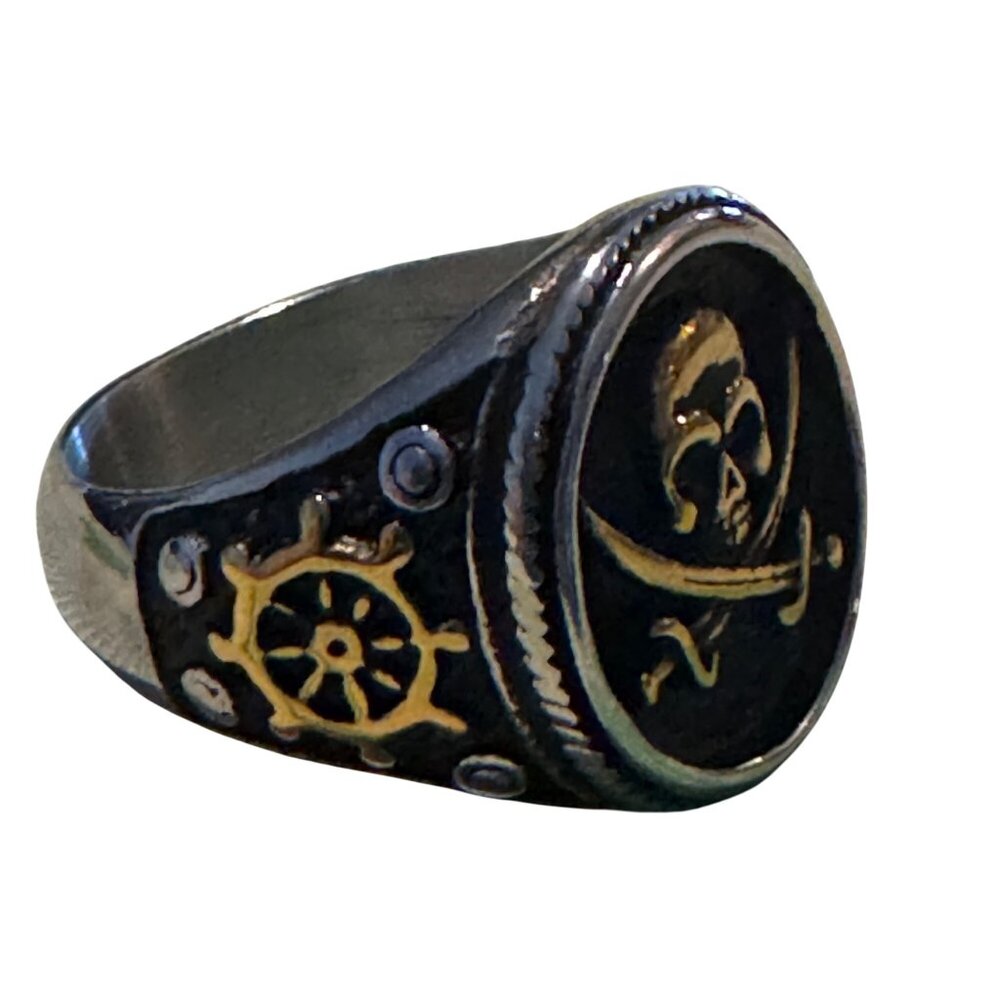 Jolly Roger Signet‎ Ring Stainless Steel Nautical Pirate Skull Band Size 7